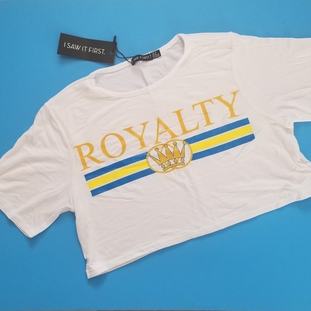 I Saw It First "Royalty" Boxy Crop Top White US Size 8 UK 12.